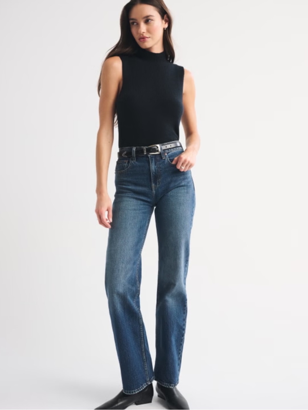 Abercrombie & Fitch Straight Leg Dark Blue Jeans Curve Love 90s Relaxed